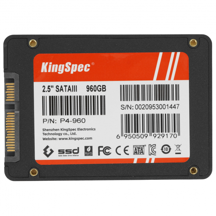 Накопитель SSD KingSpec P4 Series, 960Gb, SATA III, 2.5"